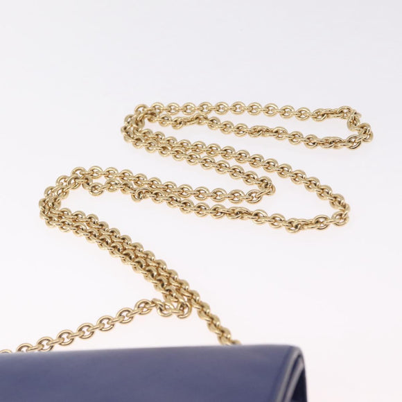 Salvatore Ferragamo Vala Chain Shoulder Bag Leather Blue Gold Tone Auth bs37896A