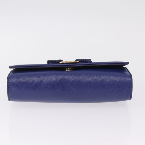 Salvatore Ferragamo Vala Chain Shoulder Bag Leather Blue Gold Tone Auth bs37896A