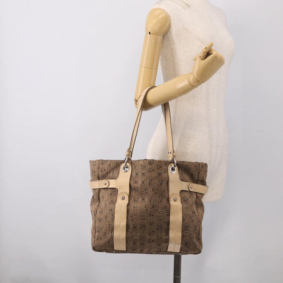 Salvatore Ferragamo Tote Bag Canvas Brown Silver Auth bs37897