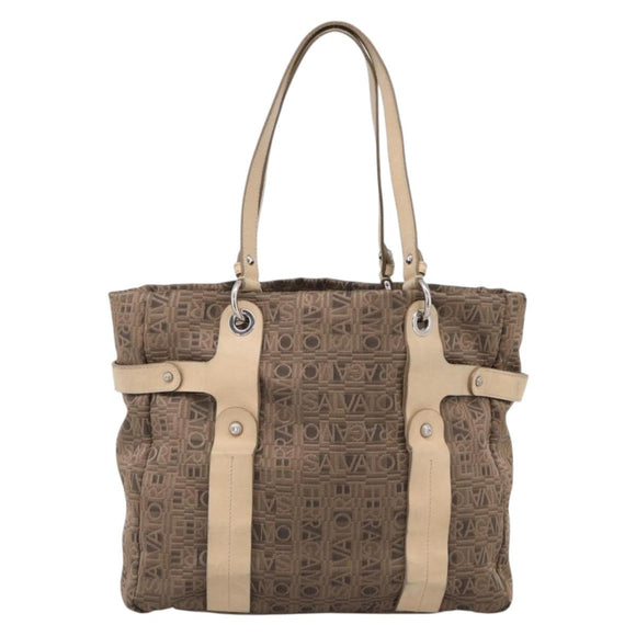 Salvatore Ferragamo Tote Bag Canvas Brown Silver Auth bs37897
