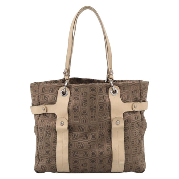 Salvatore Ferragamo Tote Bag Canvas Brown Silver Auth bs37897