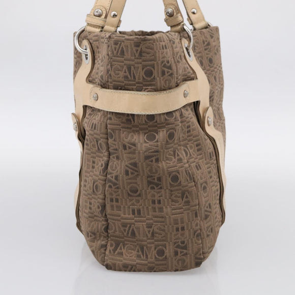 Salvatore Ferragamo Tote Bag Canvas Brown Silver Auth bs37897