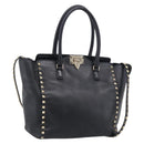 Valentino Rock Studs Hand Bag Leather 2way Black Gold Tone Auth bs37898-1