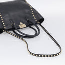 Valentino Rock Studs Hand Bag Leather 2way Black Gold Tone Auth bs37898-10