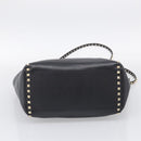 Valentino Rock Studs Hand Bag Leather 2way Black Gold Tone Auth bs37898-12