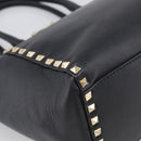Valentino Rock Studs Hand Bag Leather 2way Black Gold Tone Auth bs37898-14
