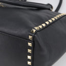 Valentino Rock Studs Hand Bag Leather 2way Black Gold Tone Auth bs37898-15