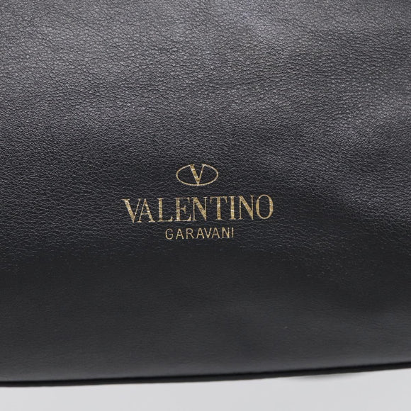 Valentino Rock Studs Hand Bag Leather 2way Black Gold Tone Auth bs37898