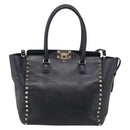 Valentino Rock Studs Hand Bag Leather 2way Black Gold Tone Auth bs37898-2