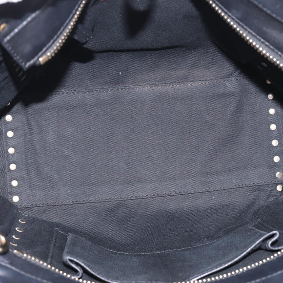 Valentino Rock Studs Hand Bag Leather 2way Black Gold Tone Auth bs37898