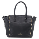 Valentino Rock Studs Hand Bag Leather 2way Black Gold Tone Auth bs37898-3