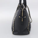 Valentino Rock Studs Hand Bag Leather 2way Black Gold Tone Auth bs37898-5
