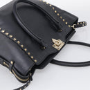 Valentino Rock Studs Hand Bag Leather 2way Black Gold Tone Auth bs37898-6