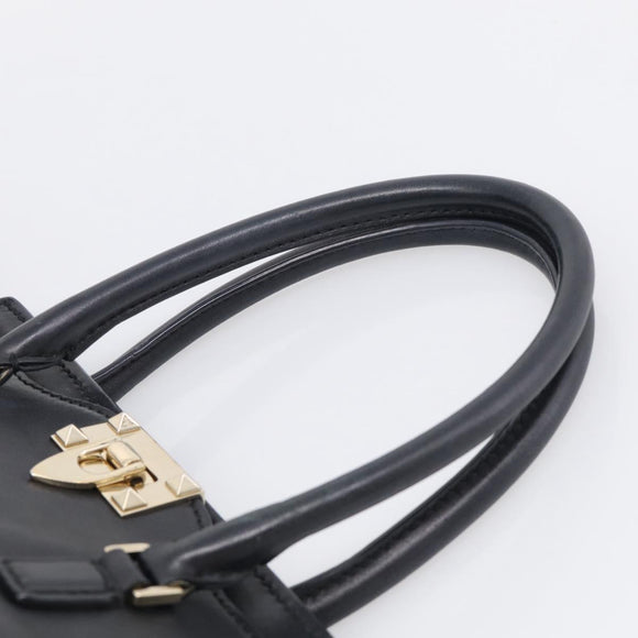 Valentino Rock Studs Hand Bag Leather 2way Black Gold Tone Auth bs37898
