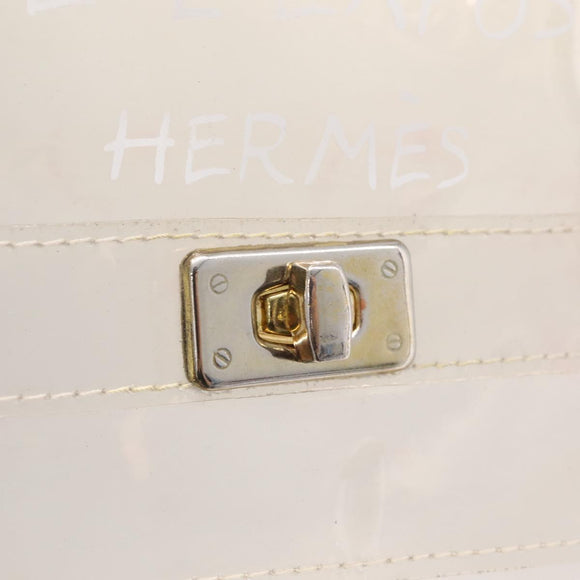HERMES Vinyl Kelly Hand Bag Clear Gold Tone Auth bs37899