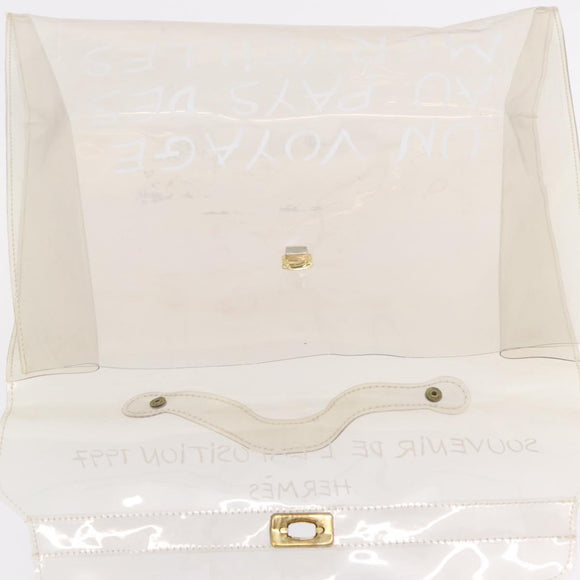 HERMES Vinyl Kelly Hand Bag Clear Gold Tone Auth bs37899