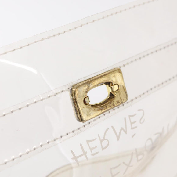 HERMES Vinyl Kelly Hand Bag Clear Gold Tone Auth bs37899