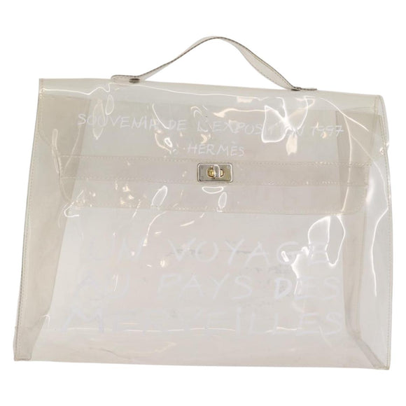 HERMES Vinyl Kelly Hand Bag Clear Gold Tone Auth bs37899