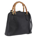 GUCCI Bamboo Hand Bag Leather 2way Black Gold Tone 000 2058 0290 0 Auth bs37903-1