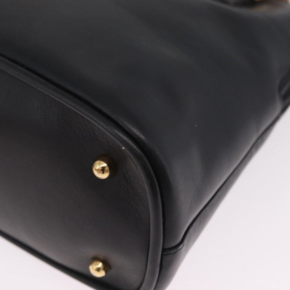 GUCCI Bamboo Hand Bag Leather 2way Black Gold Tone 000 2058 0290 0 Auth bs37903