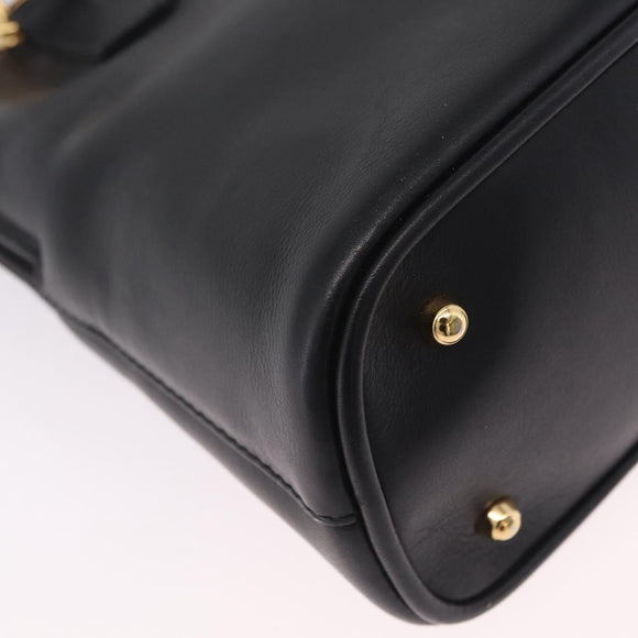 GUCCI Bamboo Hand Bag Leather 2way Black Gold Tone 000 2058 0290 0 Auth bs37903