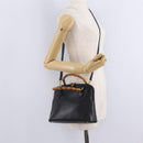 GUCCI Bamboo Hand Bag Leather 2way Black Gold Tone 000 2058 0290 0 Auth bs37903-24
