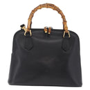 GUCCI Bamboo Hand Bag Leather 2way Black Gold Tone 000 2058 0290 0 Auth bs37903-3