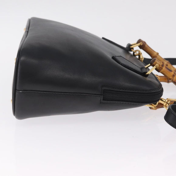 GUCCI Bamboo Hand Bag Leather 2way Black Gold Tone 000 2058 0290 0 Auth bs37903
