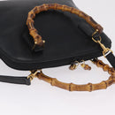 GUCCI Bamboo Hand Bag Leather 2way Black Gold Tone 000 2058 0290 0 Auth bs37903-6