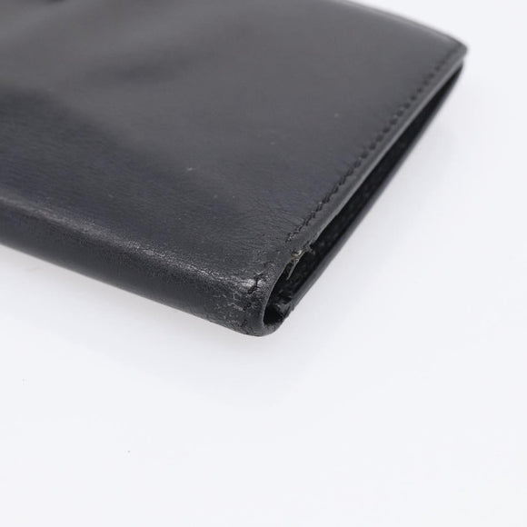 HERMES Bean Long Wallet Leather Black Gold Tone Auth bs37904