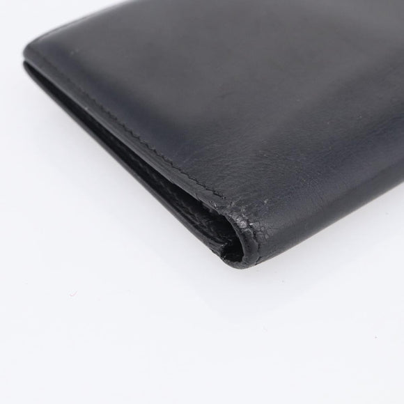 HERMES Bean Long Wallet Leather Black Gold Tone Auth bs37904