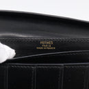 HERMES Bean Long Wallet Leather Black Gold Tone Auth bs37904-18