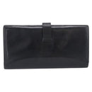HERMES Bean Long Wallet Leather Black Gold Tone Auth bs37904-3