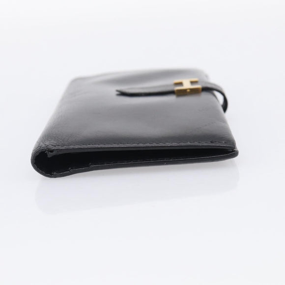 HERMES Bean Long Wallet Leather Black Gold Tone Auth bs37904