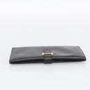 HERMES Bean Long Wallet Leather Black Gold Tone Auth bs37904-6