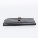 HERMES Bean Long Wallet Leather Black Gold Tone Auth bs37904-7