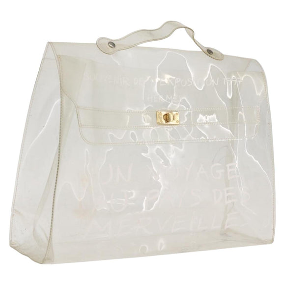 HERMES Vinyl Kelly Hand Bag Clear Gold Tone Auth bs37905
