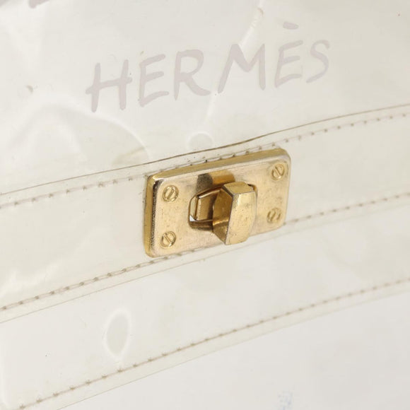 HERMES Vinyl Kelly Hand Bag Clear Gold Tone Auth bs37905