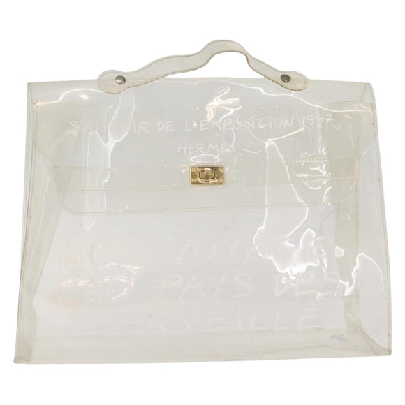 HERMES Vinyl Kelly Hand Bag Clear Gold Tone Auth bs37905