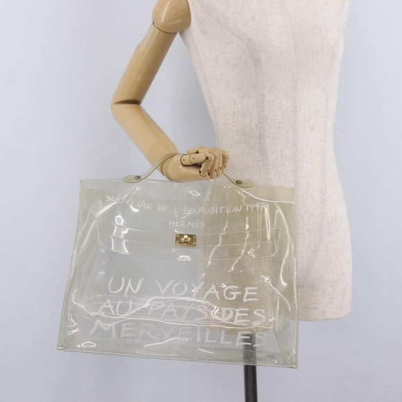 HERMES Vinyl Kelly Hand Bag Clear Gold Tone Auth bs37905