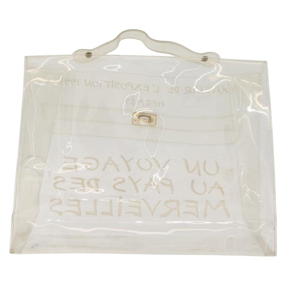 HERMES Vinyl Kelly Hand Bag Clear Gold Tone Auth bs37905