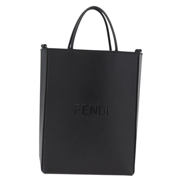 FENDI Pack Shopping Bag Small Hand Bag Leather Black Silver 7VA512 Auth bs37907