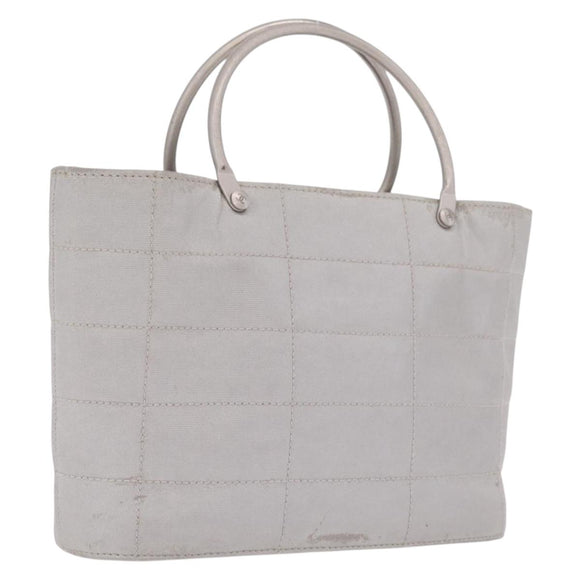 CHANEL Choco Bar Hand Bag Nylon Gray Silver CC Auth bs37919
