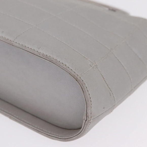 CHANEL Choco Bar Hand Bag Nylon Gray Silver CC Auth bs37919