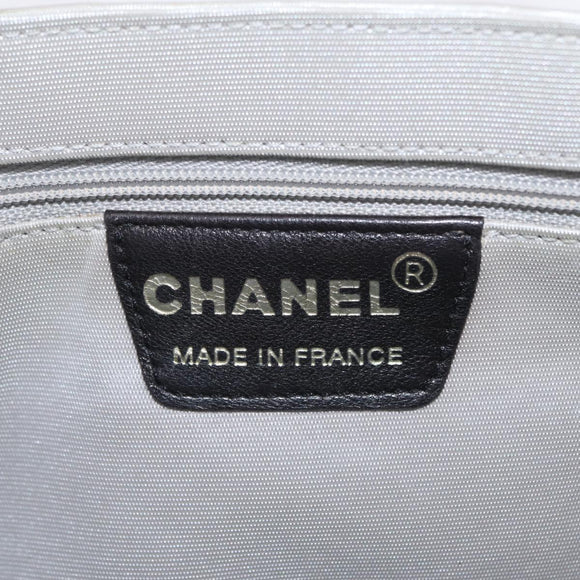 CHANEL Choco Bar Hand Bag Nylon Gray Silver CC Auth bs37919