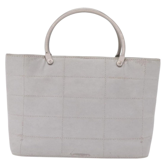 CHANEL Choco Bar Hand Bag Nylon Gray Silver CC Auth bs37919