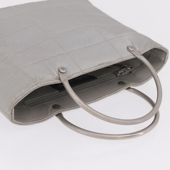 CHANEL Choco Bar Hand Bag Nylon Gray Silver CC Auth bs37919