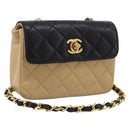 CHANEL Matelasse Chain Shoulder Bag Lamb Skin Beige Gold Tone CC Auth bs37920-1
