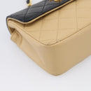 CHANEL Matelasse Chain Shoulder Bag Lamb Skin Beige Gold Tone CC Auth bs37920-11
