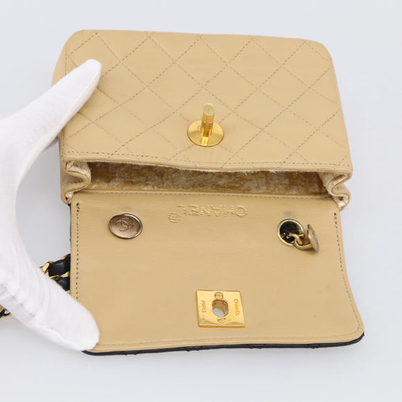 CHANEL Matelasse Chain Shoulder Bag Lamb Skin Beige Gold Tone CC Auth bs37920